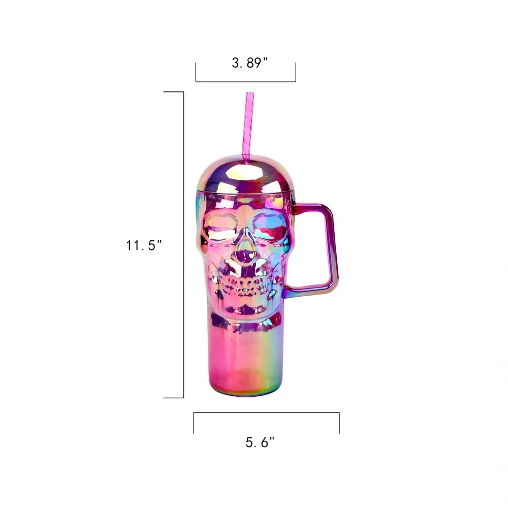 Iridescent Skull Tumbler with Straw - Picture 5 of 6